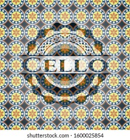 Cello arabesque emblem background. arabic decoration.