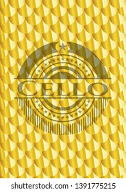Cello gold badge. Scales pattern. Vector Illustration. Detailed.