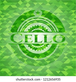 Cello green emblem. Mosaic background