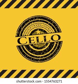 Cello grunge warning sign emblem. Vector Illustration. Detailed.