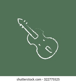 Cello hand drawn in chalk on a blackboard vector white icon isolated on a green background.