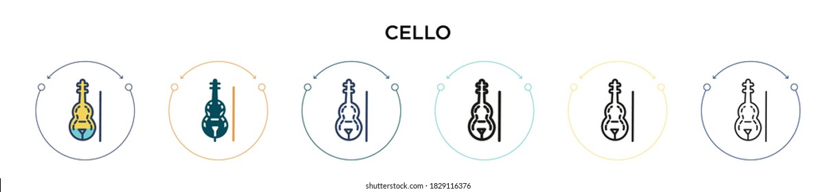 Cello icon in filled, thin line, outline and stroke style. Vector illustration of two colored and black cello vector icons designs can be used for mobile, ui, web