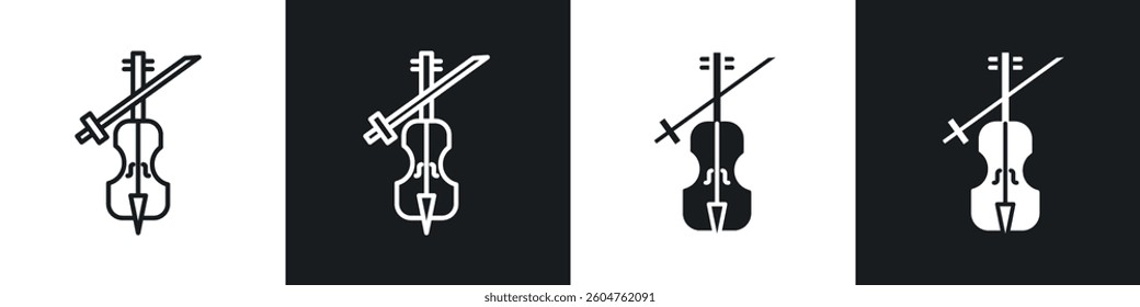Cello icons in flat and linear vector illustration on white background.