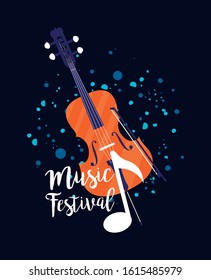 Cello instrument design, Music festival sound melody song musical art and composition theme Vector illustration