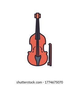 cello instrument line and fill style icon design, Music sound melody song musical art and composition theme Vector illustration