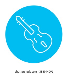 Icono de la línea Cello para web, móvil e infografía. Icono de blanco vector en el círculo azul claro aislado en fondo blanco.