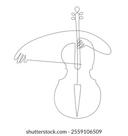 Cello music player continuous one line drawing minimalist, cellist hands playing cello vector line