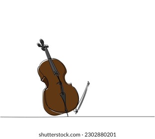 Cello one line color art. Continuous line drawing of musical, melody, violin, vintage, music, retro, symphonic, orchestra, playing, instrument, fiddle, viola, symphony, musician, string.