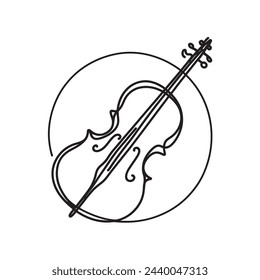 Cello one line. musical instrument cello in one solid line, graphic illustration