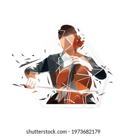 Cello player, classical music. Isolated low polygonal vector illustration. Violin musician, geometric drawing from triangles, front view