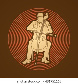 Cello player designed on circle light background graphic vector.