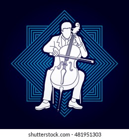 Cello player designed on line square background graphic vector.