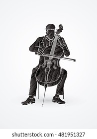 Cello player designed using black grunge brush graphic vector.