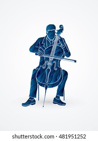 Cello player designed using blue grunge brush graphic vector.
