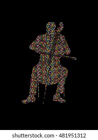 Cello player designed using colorful mosaic pattern graphic vector.