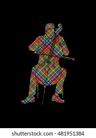 Cello player designed using colorful pixels graphic vector.