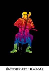 Cello player designed using melt colors graphic vector.