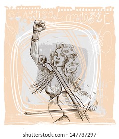 Cello player - An hand drawn illustration (sketch) converted into vector picture.