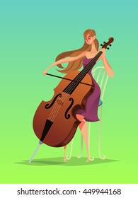 Cello Player, Vector Illustration.