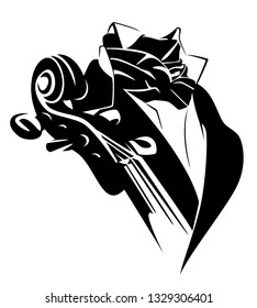 cello player wearing classical costume - professional  string instrument musician black and white vector emblem