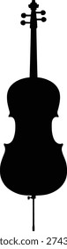 Cello silhouette vector illustration featuring a clean black classical string instrument isolated on transparent background suitable for music themed design projects and educational use