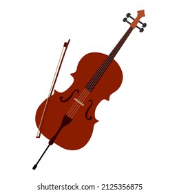 Cello, Symphony Orchestra Bowed String Instrument. Classical Chamber Music Equipment. Vector Flat Style Cartoon Illustration Isolated.