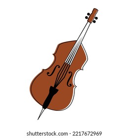 Cello Vector Illustration. Flat Outlined Illustration Of Violoncello String Instrument Of Violin Family, Front View. Music, Orchestra Concepts.