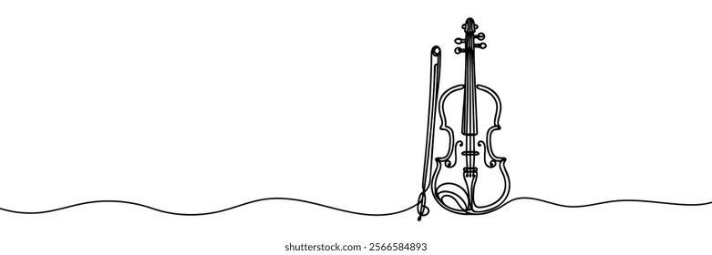 Cello, violin, one line drawing continuous isolated on white background. Vector illustration.