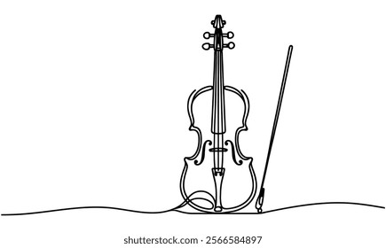 Cello, violin, one line drawing continuous isolated on white background. Vector illustration.