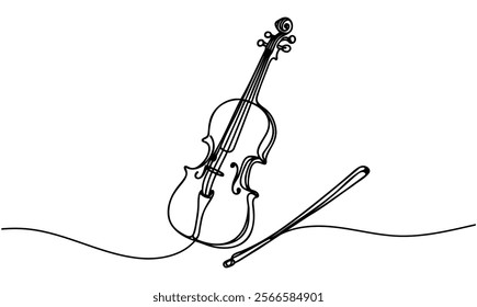 Cello, violin, one line drawing continuous isolated on white background. Vector illustration.