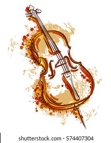 Cello in watercolor style. Vintage hand drawn vector illustration 