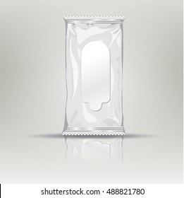 Cellophane packaging or bag ready template for branding design. Nylon blank package on gray background.