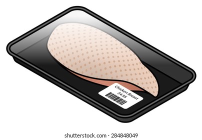 A cellophane-wrapped tray containing a single chicken breast.