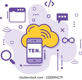 cellphone 5g signal accessing the remote server vector icon design, Cloud computing and Internet hosting services Symbol, Mobile phone cloud computing concept stock illustration, 