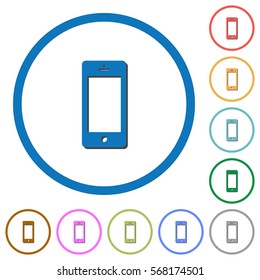 Cellphone with blank display flat color vector icons with shadows in round outlines on white background