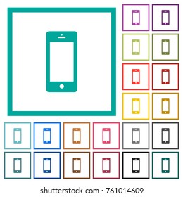 Cellphone with blank display flat color icons with quadrant frames on white background