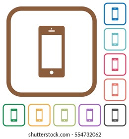 Cellphone with blank display simple icons in color rounded square frames on white background
