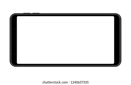 Cellphone with blank screen - horizontal front view. Telephone isolated on white background. Vector illustration