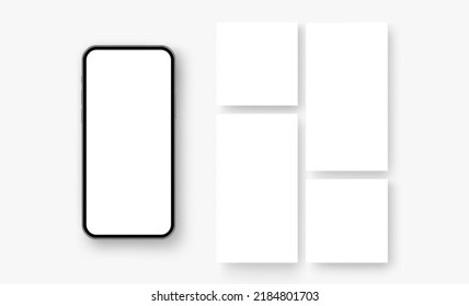 Cellphone With Blank Screen and Templates for Social Media Posts Design. Vector Illustration