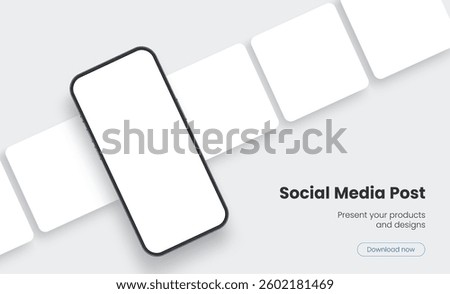 Cellphone With Blank Square Social Media Posts Templates. Vector Illustration