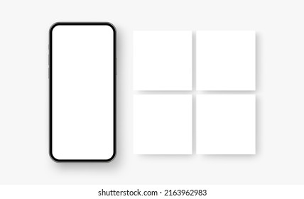 Cellphone With Blank Square Templates for Social Media Posts. Vector Illustration