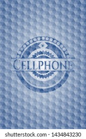 Cellphone blue badge with geometric pattern background. Vector Illustration. Detailed.