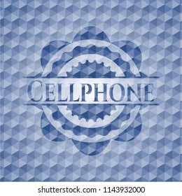 Cellphone blue emblem with geometric background.