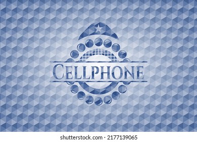 Cellphone blue emblem with geometric background. Vector Illustration. Detailed. 