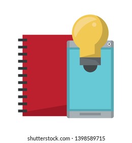 cellphone with book and light bulb
