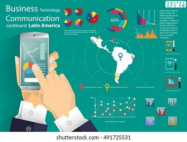 Cellphone Business Technology Communication continent Latin America modern Idea and Concept Vector illustration Infographic template with ,icon,graph.