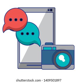 cellphone with camera and speech bubble icon cartoon vector illustration graphic design