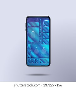 Cellphone chipset constitution. Closeup of processor , microchip, microprocessor with smartphone. Vector graphic. Information engineering component. Integrated communication processor. Embedded eSIM 