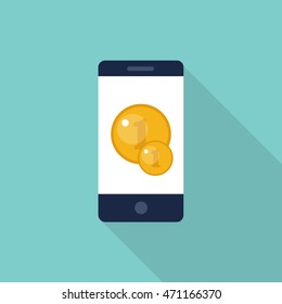 cellphone with coin icon. mobile shopping. vector illustration