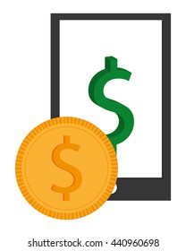 cellphone and coin , Vector illustration